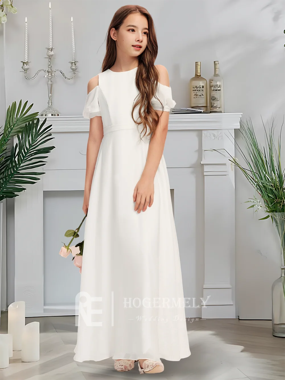 Роскошное платье подружки невесты с круглым вырезом, ванильное кремовое платье с цветочным узором для девочек, шифоновое платье длиной до пола с бантом для церемонии причастия