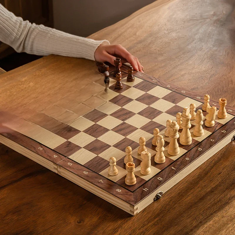 Schachspiel – magnetisches, faltbares, tragbares Schachbrett aus massivem Holz – Lernspiele für Studenten und Kinder – Weihnachtsgeschenk