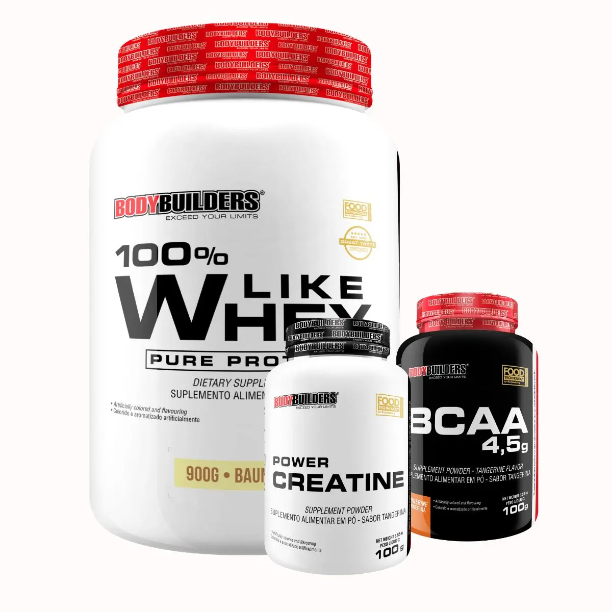 Whey Protein Kit 100% Like Whey 900g + BCAA 4.5 100G + Power Creatine 100g - Bodybuilders