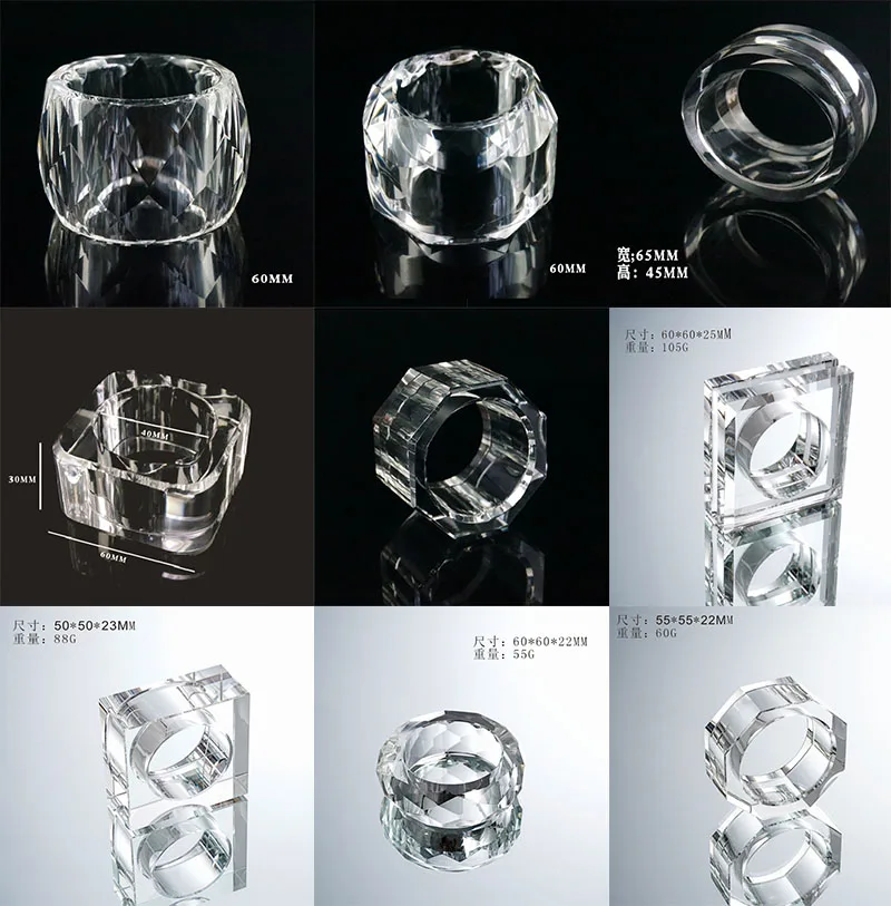 Clear Crystal Glass Napkin Ring Holder, Transparent Big Octagon Buckle, Table Decor, Hotel Banquet, Wedding, 6cm Diameter, 1Pc