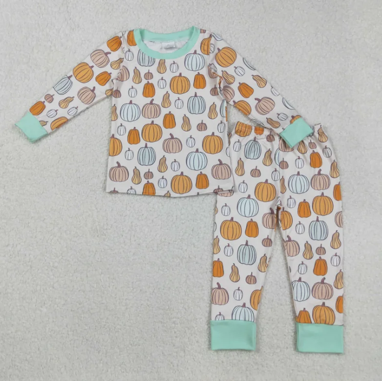 

BLP1222 Лидер продаж, детская осенне-зимняя одежда с принтом тыквы, комплект из 2 предметов, пижамы для мальчиков, одежда для сна на День Благодарения