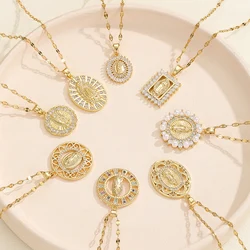 Retro Fashion Our Lady Series Necklace For Women Micro-inlaid Colored Zircon Round Necklace For Family Gift