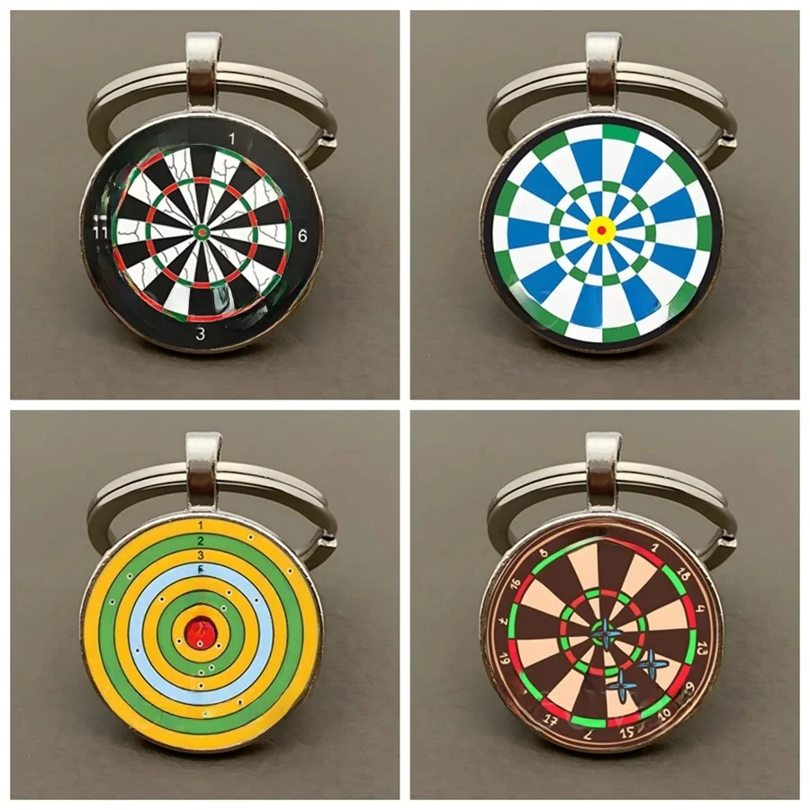 Porte-clés Creative Dart Target pour hommes, motif de plaque de fléchettes, pendentif à la mode, porte-clés convexe en verre