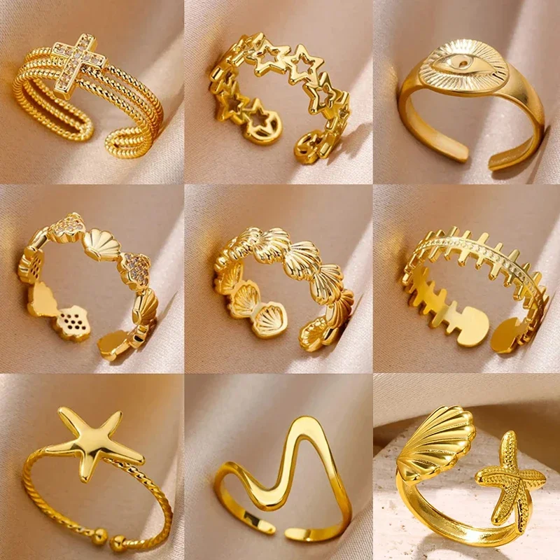 Vintage Shell Ringe für Frauen Gold Farbe Edelstahl Shell Ring Finger Hochzeit Statement Sommer