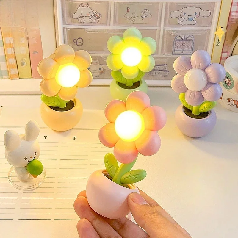 Mini LED fleur veilleuse mignon petite lampe de Table ornement de bureau chevet chambre lumières d'ambiance enfants jouet enfants cadeau de vacances