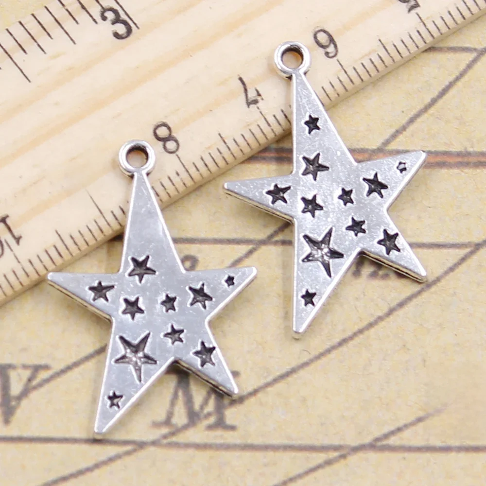 10 sztuk Charms gwiazda Pentagram 28x21mm tybetański brąz srebrny kolor wisiorki antyczny tworzenia biżuterii DIY Handmade Craft — zdjęcie 2