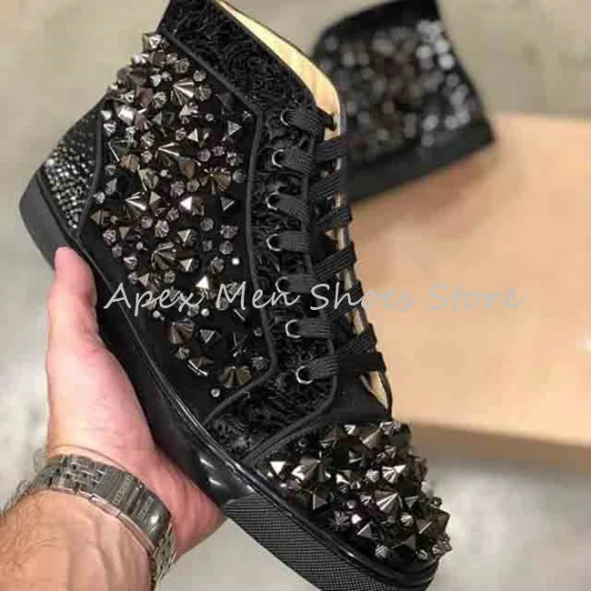 

Men's Punk Lace Up Casual Shoes Black Rivet Decoration Trendy Sports Shoes Comfort Running Sneakers Women's Autumn Footwear