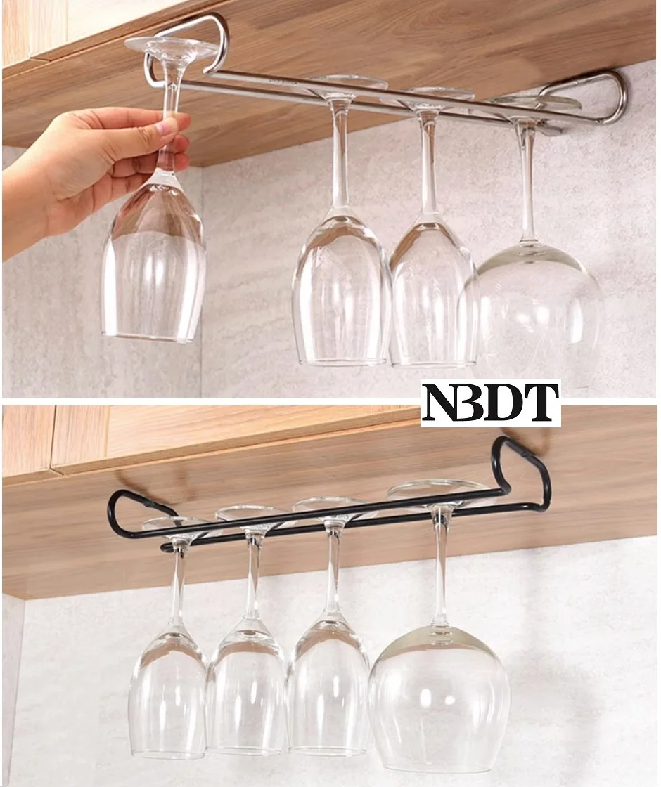 1Piece Wine Glass Goblet Stemware Wire Rack Holder Storage Hanger Under Cabinet Mounting Shelf Chrome Matte Black White