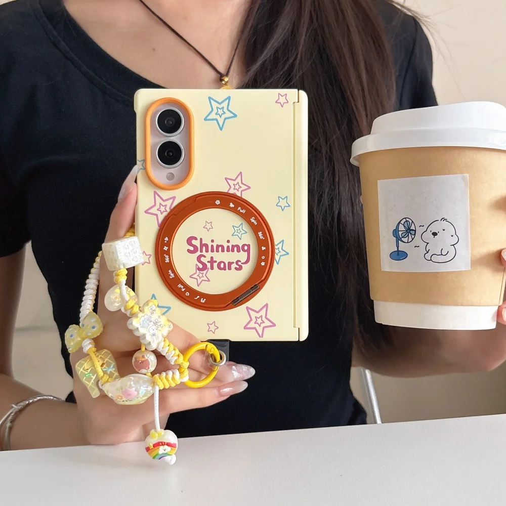 Korean Cute Stars Magnetic Phone case for Samsung Galaxy Z Fold 8 fold 8 Funda Cases With Magsafe Stand Chain Shockproof Cover