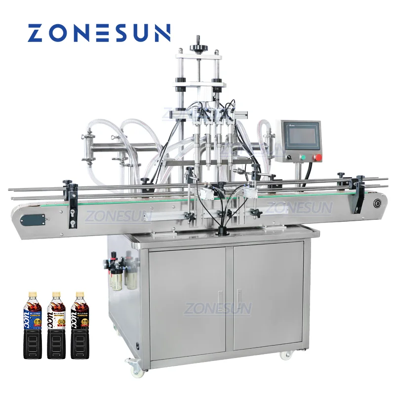 ZONESUN Pneumatic Automatic Volumetric Liquid Mango Juice Drink Bottle Piston Filling Machine