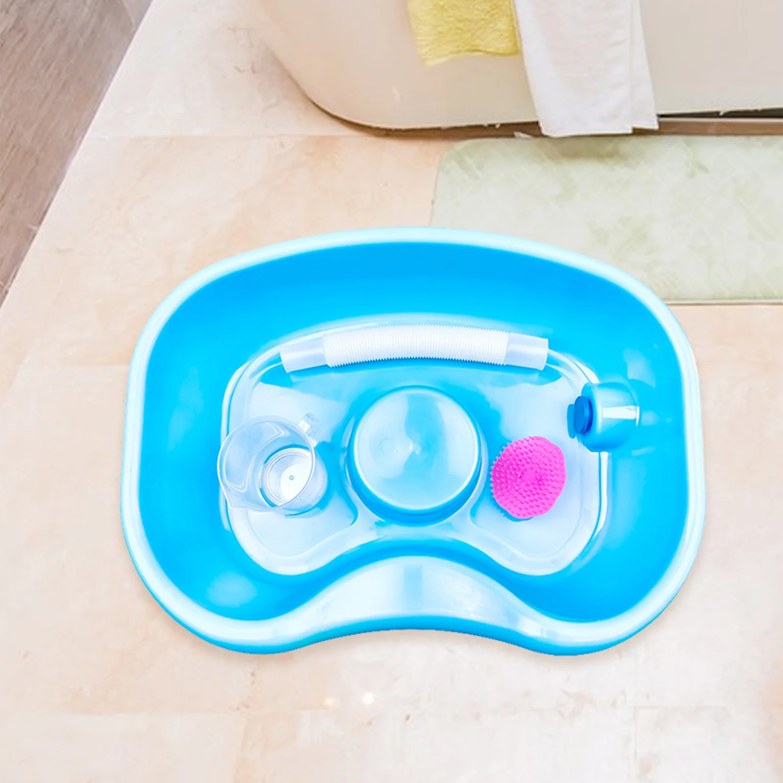 Hair Washing Tray with Pipe Shampoo Brush Mobile Cleaning Wash Bowl Rinse Basin Elderly for Bedside Home Salon Stylist Bedridden