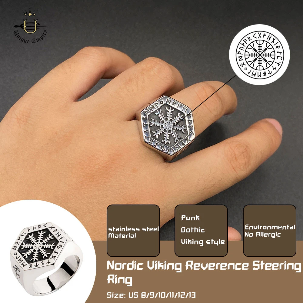 

Vintage Nordic Valknut Viking Rings for Man Gothic Stainless Steel Compass fashion Jewelry Punk Hexagon Thumb Band Anniversary