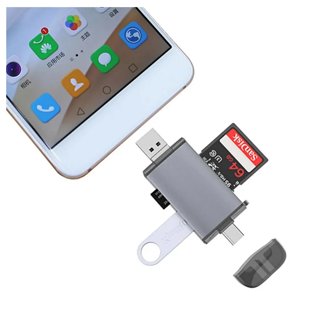 Phone Tablet Computer 6 In 1 Usb, Type-C, Micro Usb To Usb2.0/TF/SD Card Reader 3 Port Hub Adapter Converter Technological Prod