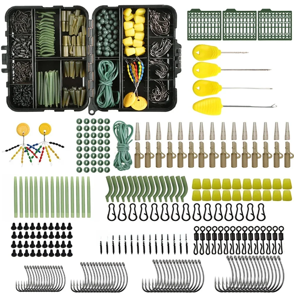 Kit de matériel de pêche à la carpe, clips pivotants mats, appâts grossiers, hameçons pour terminal, pré-attachés, accessoires, 265 pièces