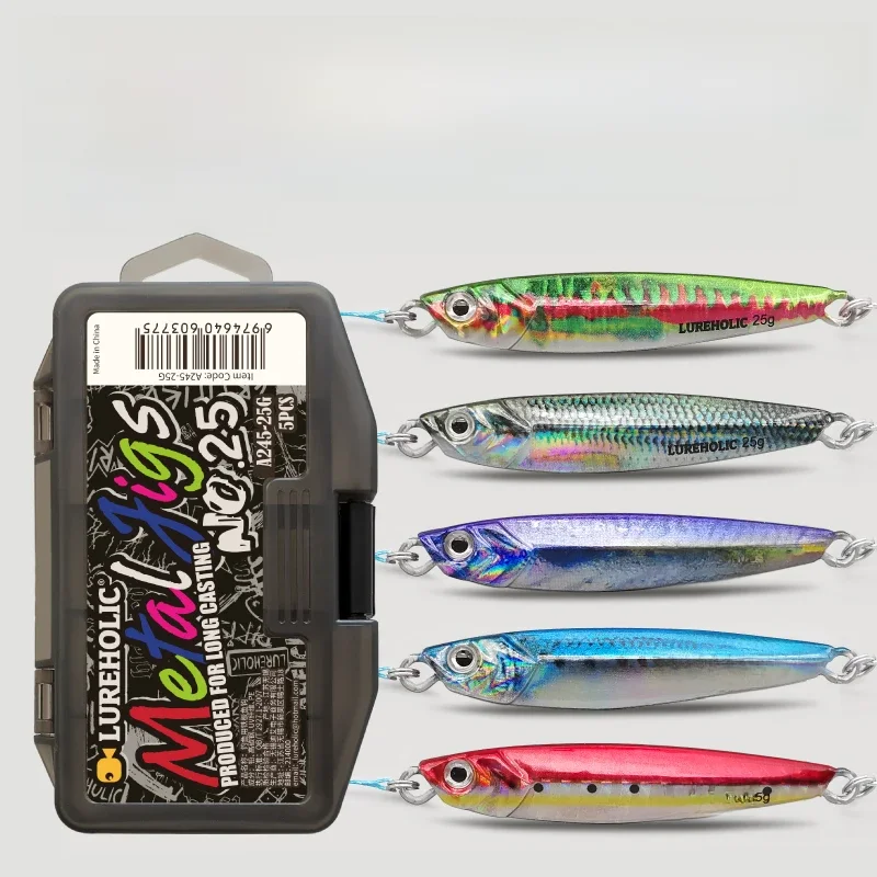 LUREHOLIC 7g 10g 15g 20g 25g Metalowy jig z nadrukiem 3D 5 sztuk Combo do łowienia na przynęty Speed Blade Long Casting z haczykami BKK — zdjęcie 2