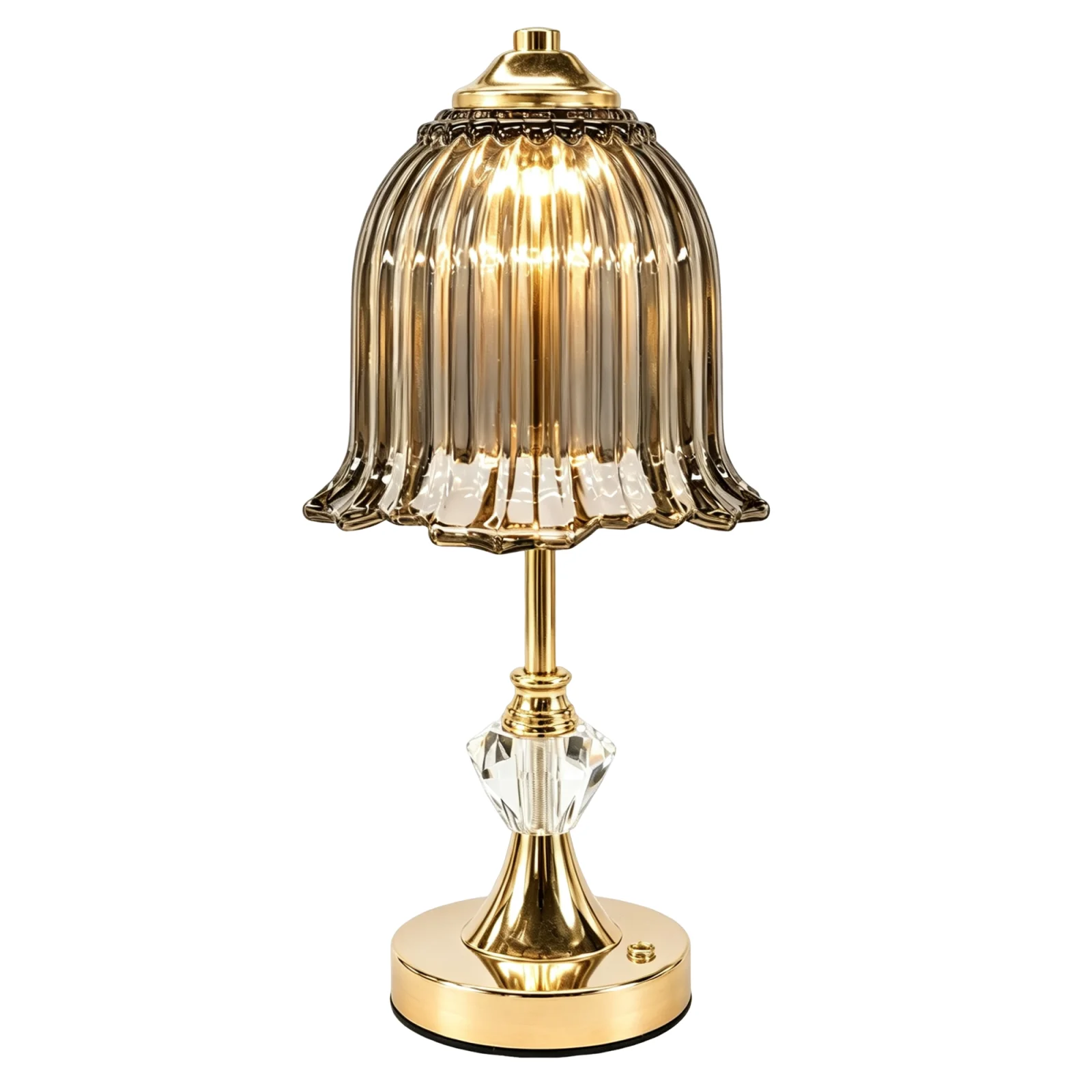 Led Bedlampje Led Tafellamp met Glazen Kap Usb-C Oplaadbaar 3 Lichtkleuren Aanraaksensor 20 Leds Retro Bloem Design Goud