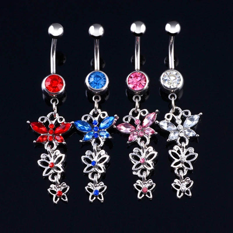 1PC Belly Button Piercing Crystal Ball Butterfly Navel Piercing Stainless Steel Belly Button Ring Cartilage Earring Jewelry
