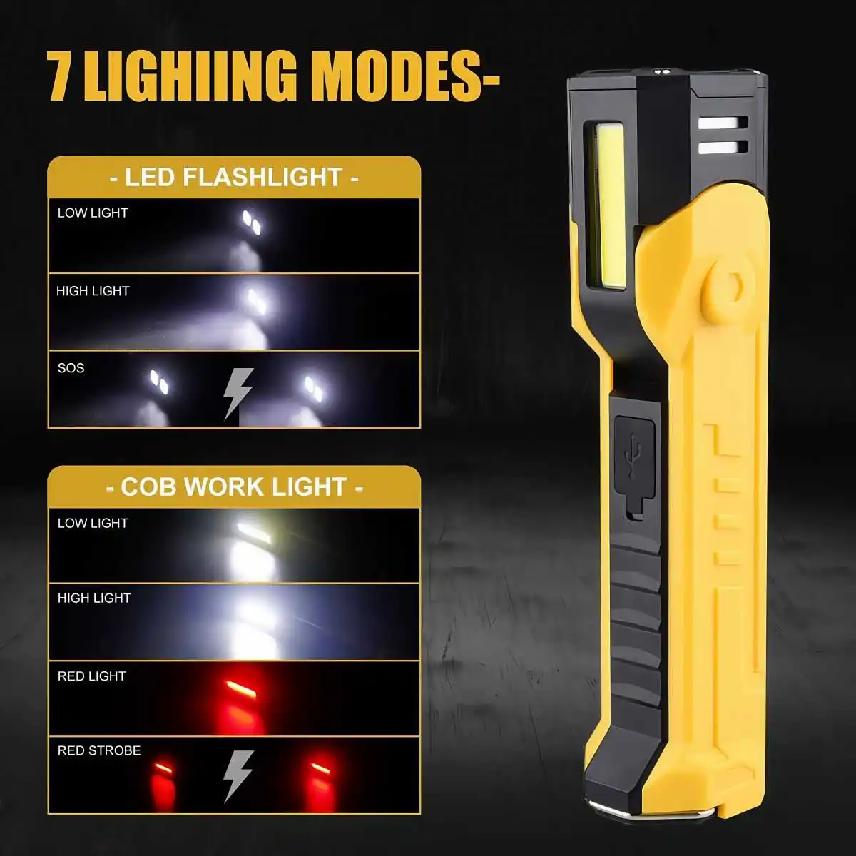 

1PCRechargeable COB LED Work Light - Magnetic Base, Foldable Car Flashlight for Repair, Inspection and Emergency