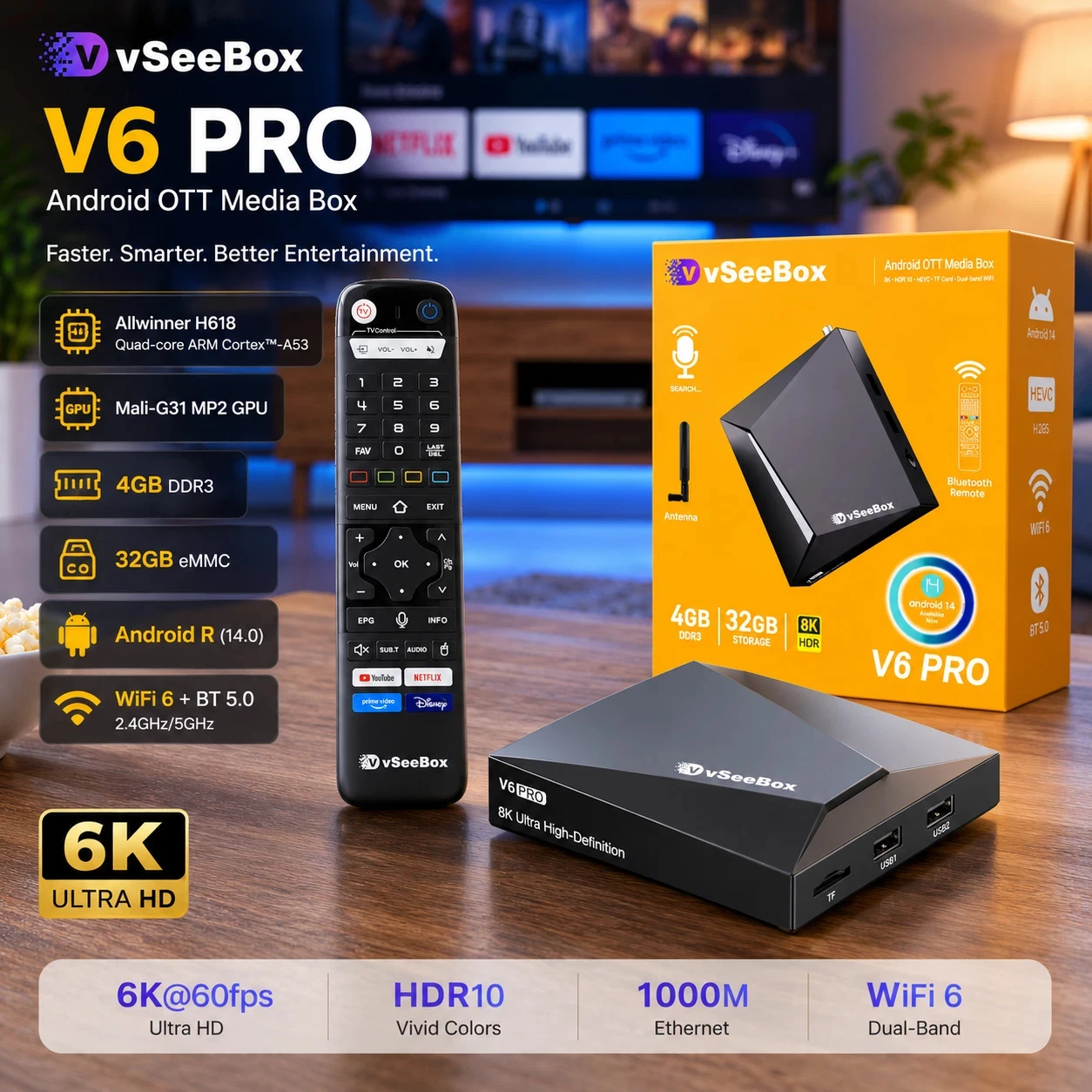 vSeeBox V6 Pro Android Streaming Box – Authorized, Fast Same-Day Ship