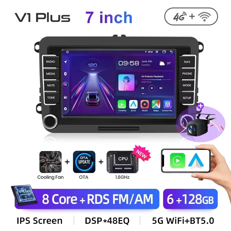 Junsun Android autoradio 7" 9" voor VW Volkswagen Skoda Octavia Golf 5 6 Touran Passat B6 Polo Jetta CarPlay Auto Stereo RDS DSP