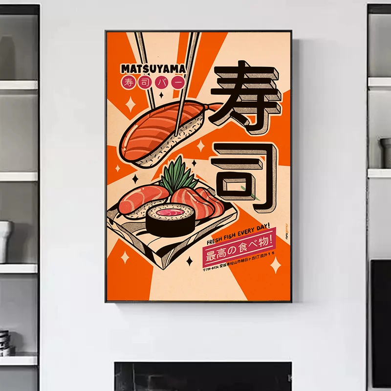 Vintage Japanese Food Ramen Onigiri Taiyaki Sushi Poster Print Canvas Painting Wall Art For Restaurant Room Home Decoration