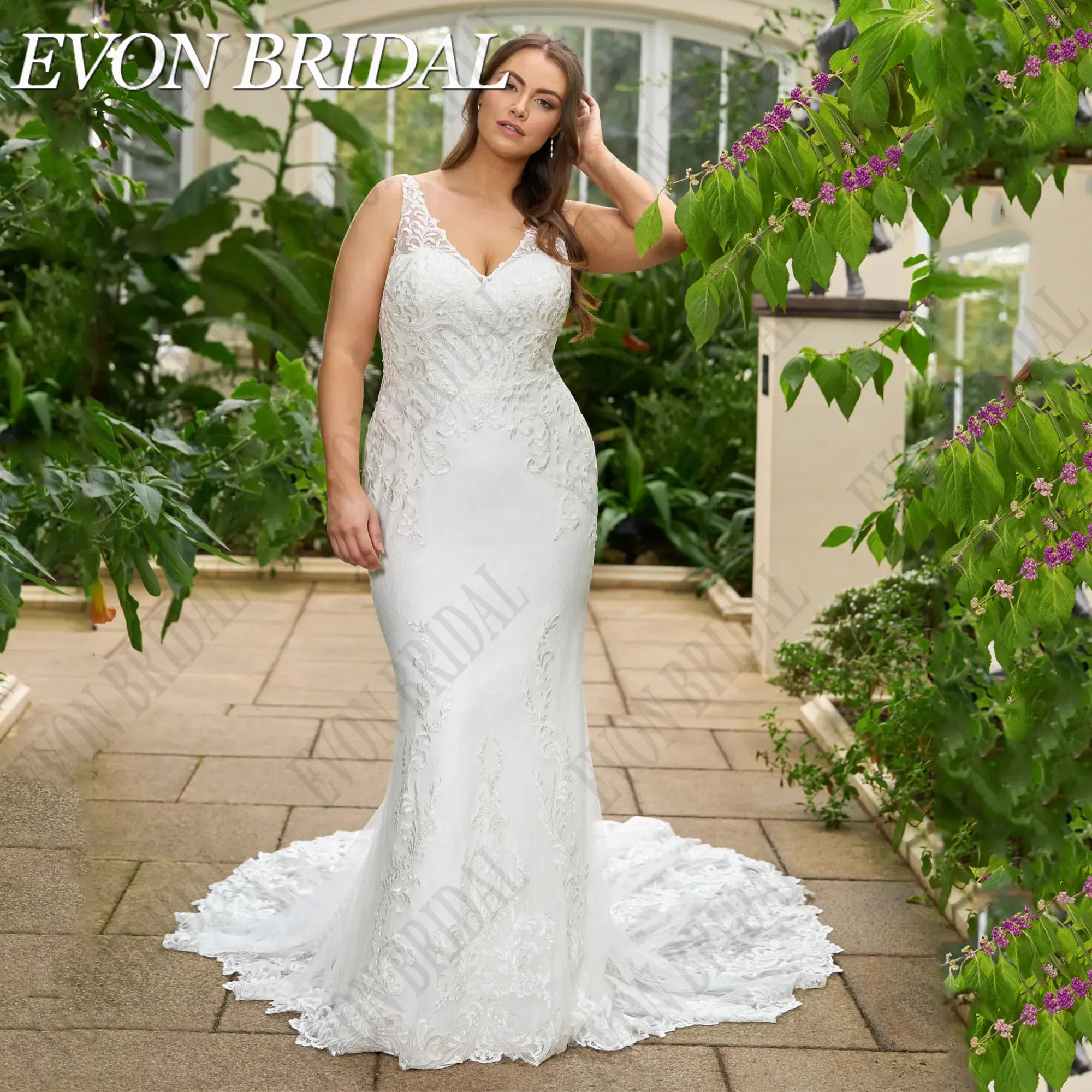 

EVON BRIDAL Mermaid Spaghetti Straps Wedding Dress Plus Size Elegant Tulle 2025 Bridal Gown Applique Vestido De Noiva Customized