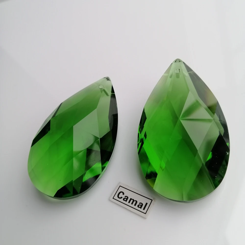 Camal 2PCS 50mm Green K9 Crystal Teardrop Faceted Chandelier Pendant Prisms Hanging Part Ornament Fengshui Xmas Craft SunCatcher