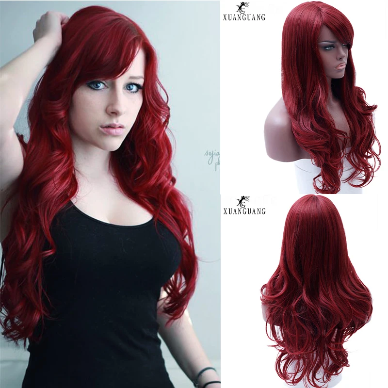 XUANGUANG Synthetic Ladies Red Long Hair Natural Wave High Temperature Silk Cosplay Everyday Wear