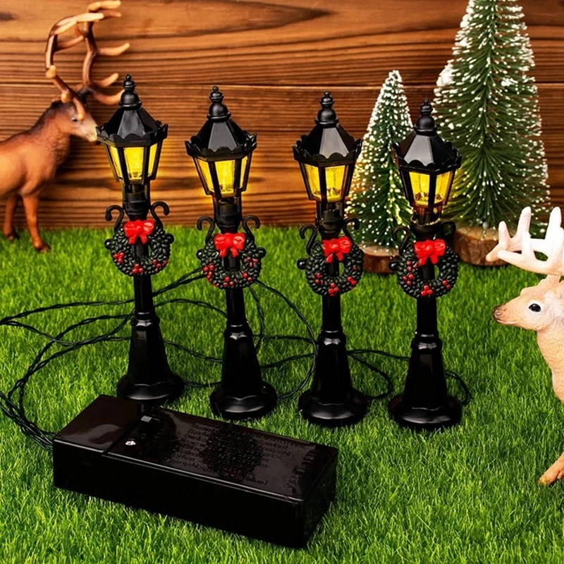 4Pcs/Set Christmas Mini Street Light Models Dollhouse Streetlight Micro-Landscape Fairy Garden Akcesoria