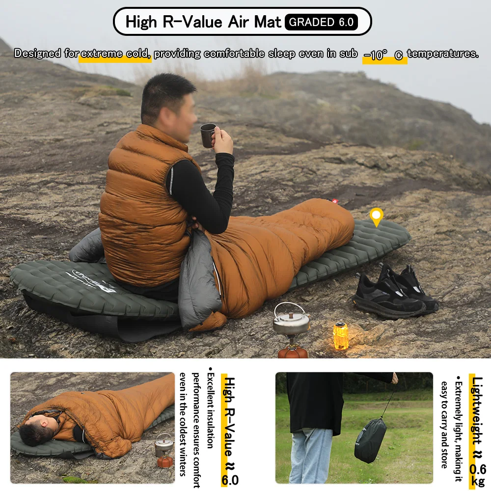 Soomloom High R-Value Camping Air Mat R 6.0 Portable Inflatable Mat Sleeping Pad for High-altitude Camping Mountaineering Hiking