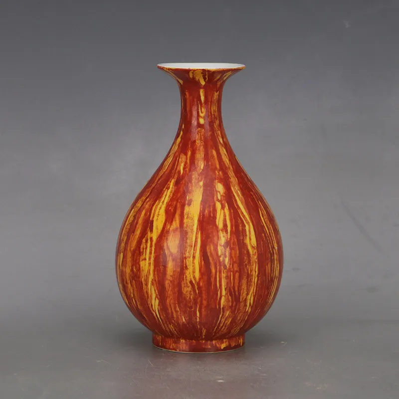 Qing Dynasty Qianlong Yellow Ground Flambe Glaze Tree Grain Pattern Yuhuchun Vase Antique Reproduction Porcelain Home Decor Coll