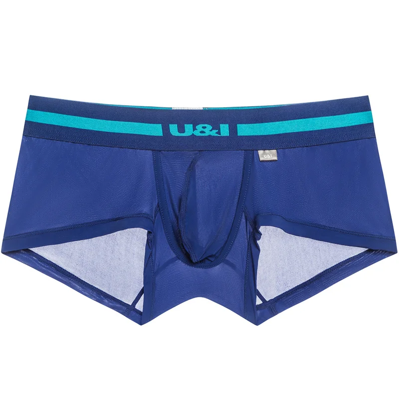 U&I men\'s underwear boxer low-waist nylon ultra-thin slightly transparent u convex design trendy personality summer boxer