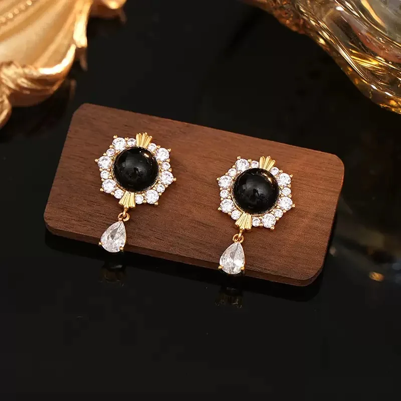 

Sparkling Cubic Zircon Flower Earrings with 18k Gold Plated,Teardrop Dangle Earrings - Wedding Bridal Party Formal Event Jewelry