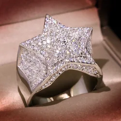 925 Silver Luxury Star Diamond Rings For Man/women Solid White /Yellow Gold Rings Shine Hiphop Jewlery Gifts