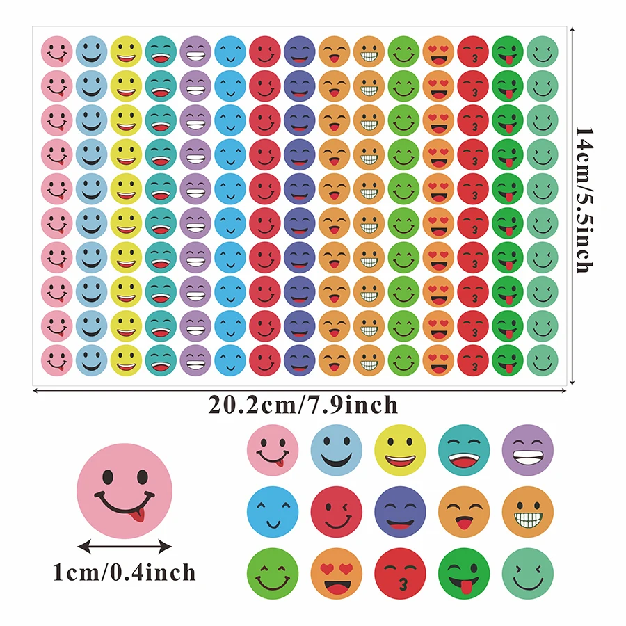 1800 pcs Colorful Round Stickers Assorted Expression Labels Self Adhesive for Journaling Planner Scrapbooking Envelope Seals