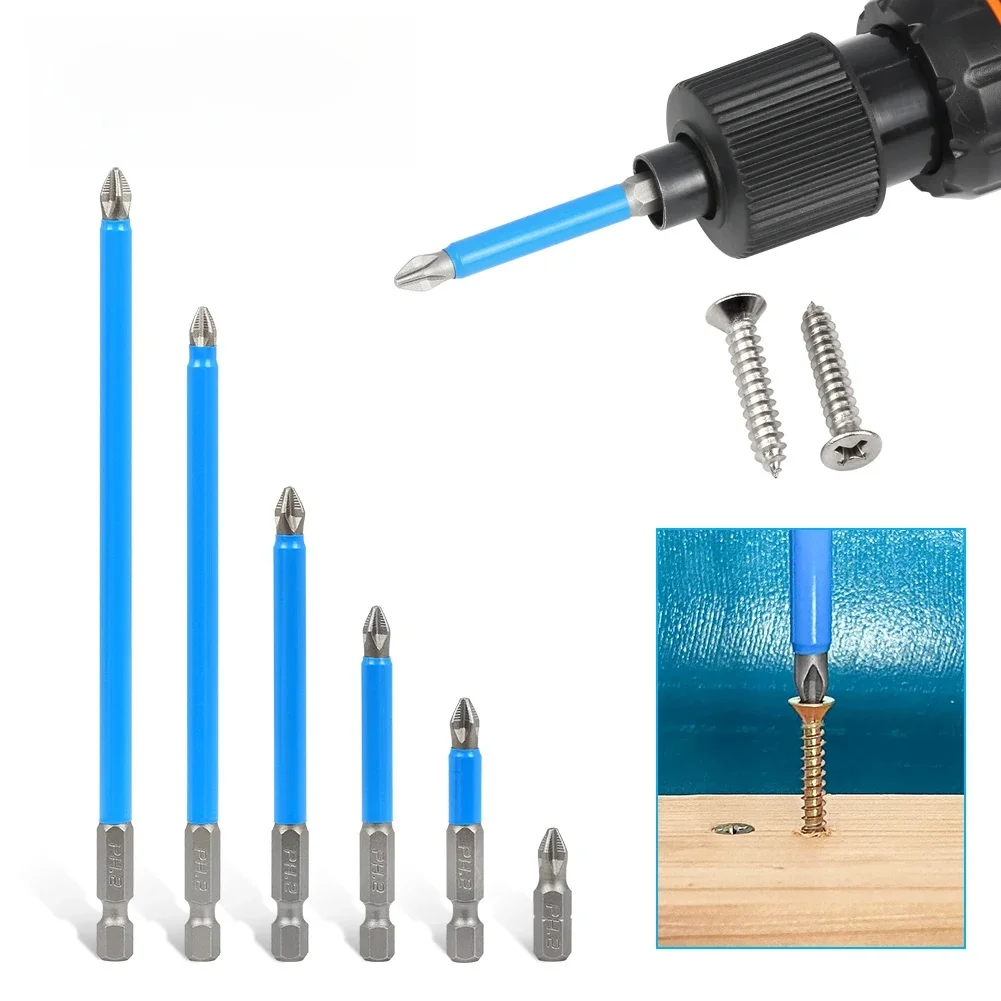 Tournevis à tige hexagonale magnétique PH2 à longue portée, 1/4 pouces, embouts d'exactitude, outil à tête transversale Phillips unique, 1 pièce