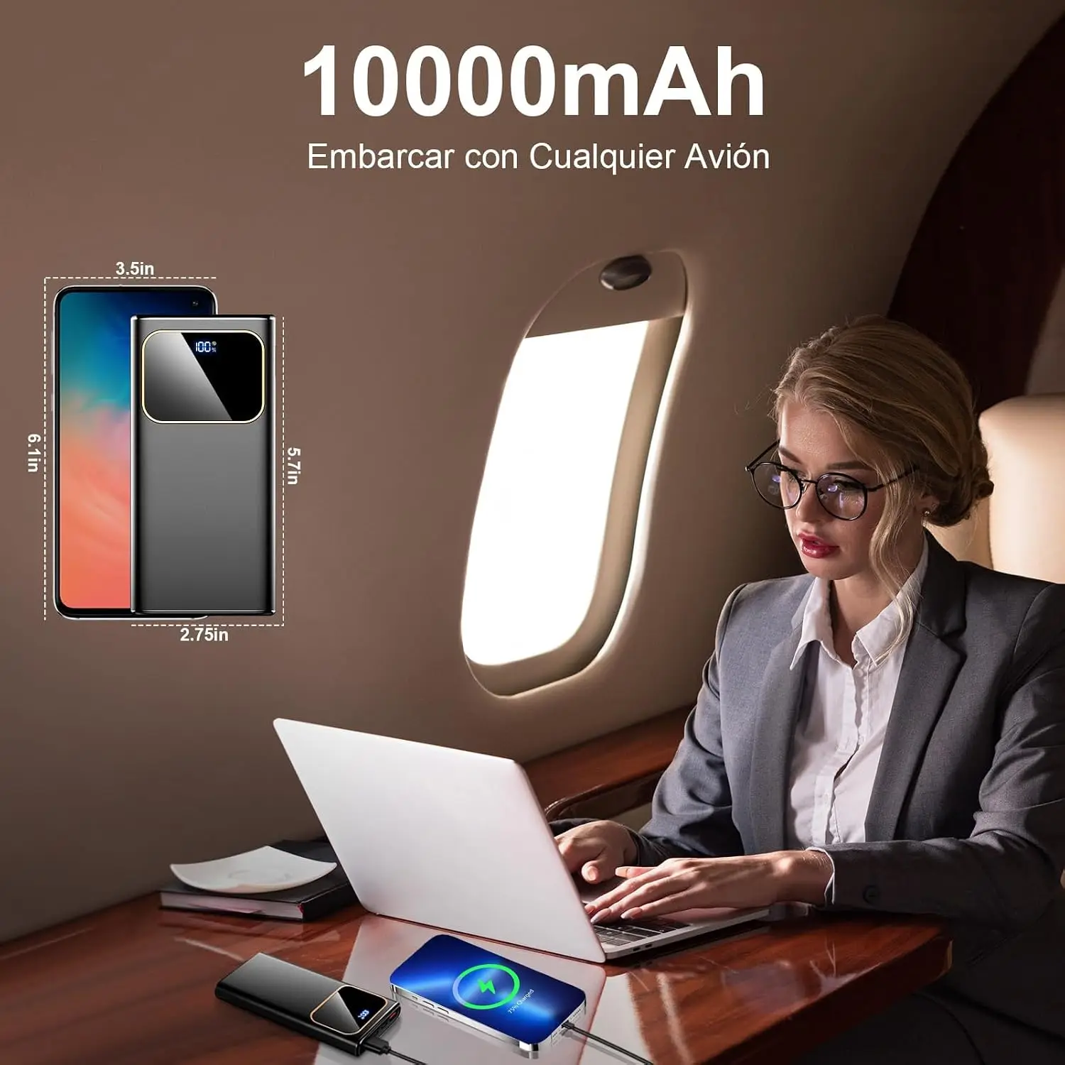 Batería Externa de Carga Rápida 2026, Power Bank 10000mAh 22.5W, Batería Portátil con Cables Integrados, Batería Externa USB C Entrada/Salida, para iPhone/Samsung/Tablet, etc.