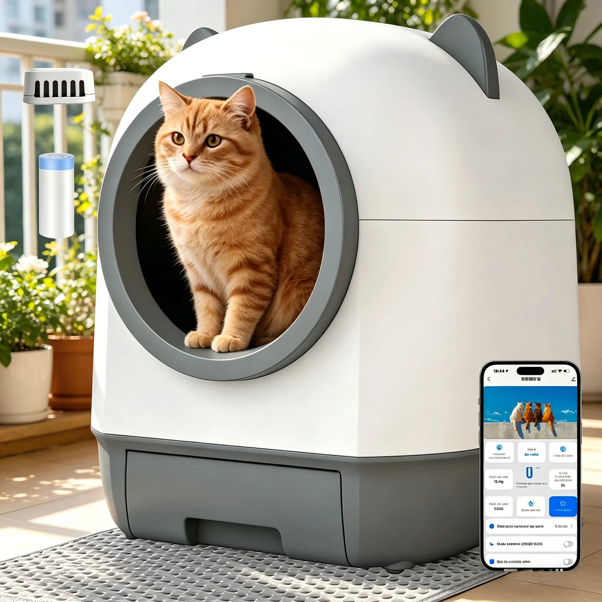Bac à litière automatique autonettoyant, grande capacité 80L, anti-fuite, triple désodorisation, contrôle par appli, toilette intelligente pour plusieurs chats