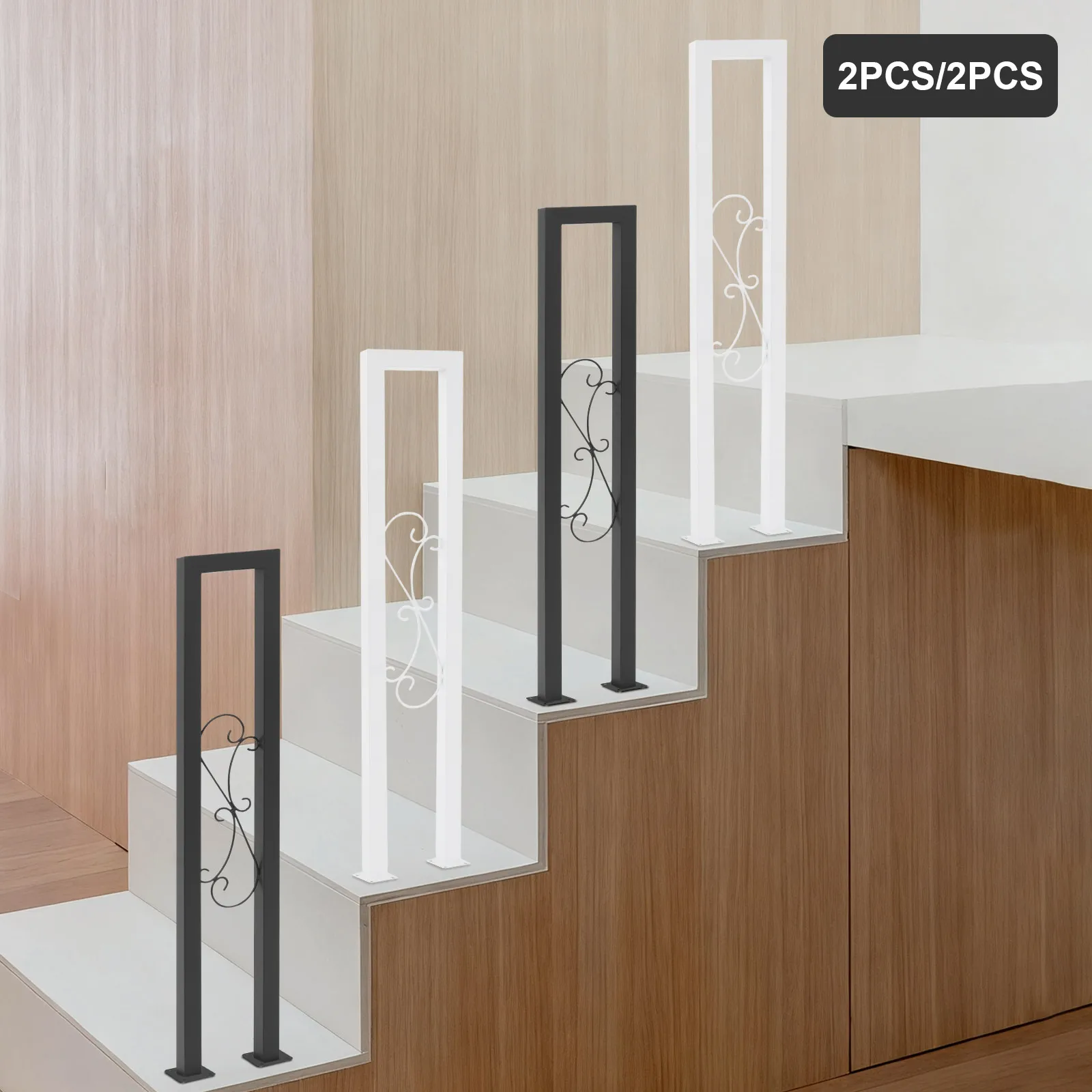 2 шт. белые/черные U-образные стальные поручни, промышленные кованые лестничные перила в помещении для крыльца, сада, лофта, коридора