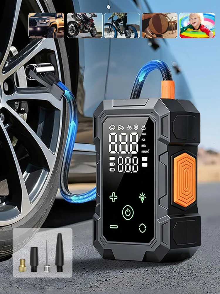 Kabellose tragbare Autoluftpumpe, 150PSI elektrischer Luftkompressor, Reifenfüller mit Digitalanzeige, Auto- und Motorrad-Aufpumppumpe