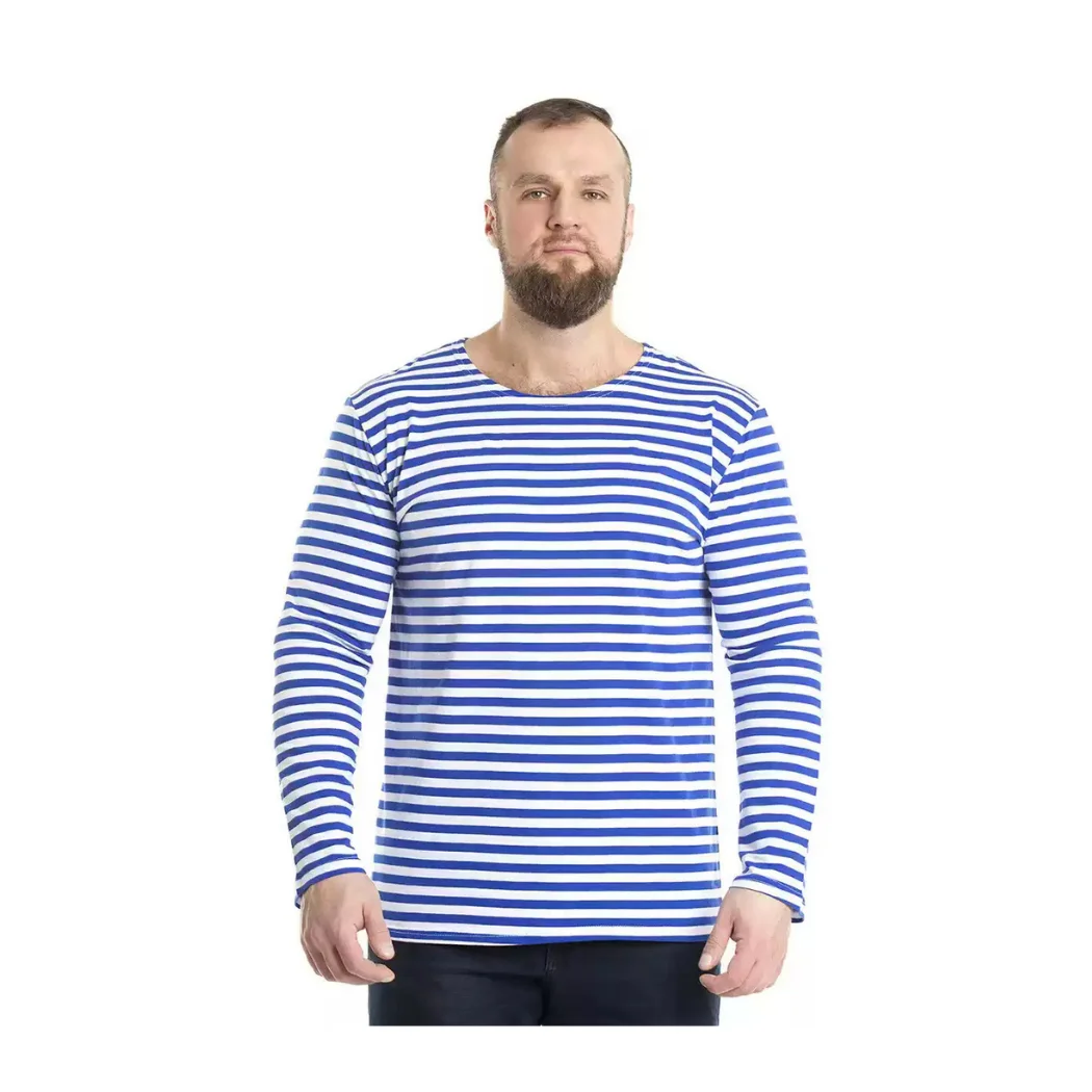 Original Russian BTK Group Airborne Troops T-Shirt Long Sleeve Shirt made of Cotton, Blue White Striped Sailor Tarkov Style Tee
