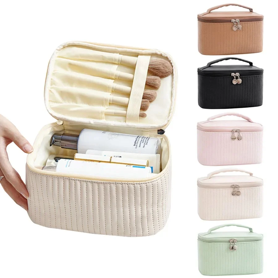 Kosmetyczki dla kobiet Podróżne kosmetyczki Śliczne etui Przenośne pudełko na kosmetyki w jednolitym kolorze Kosmetyczka Neceser PU Leather — zdjęcie 2