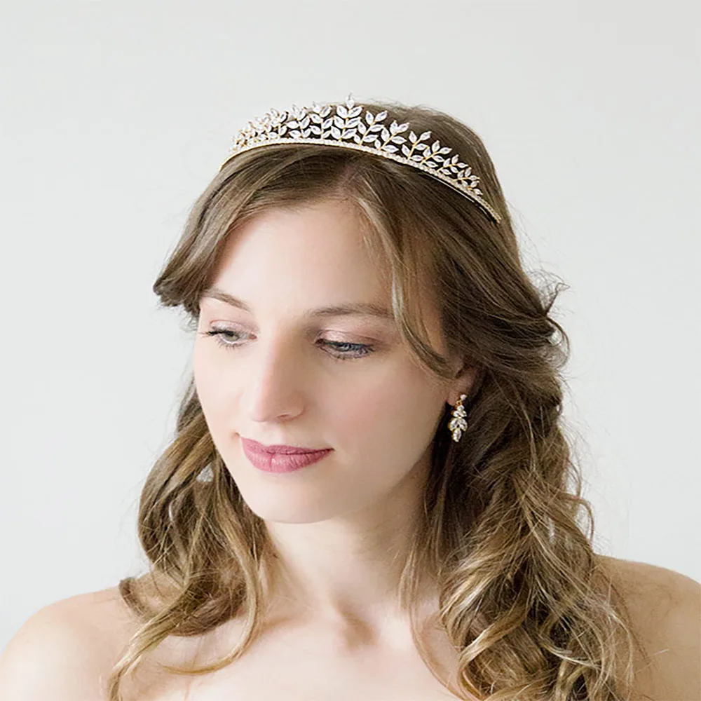 Stone Fans Boho Cubic Zirconia Silver Head Band Stunning Leaf Crown Hair Band Headpiece Women Bridal Jewelry Accessories