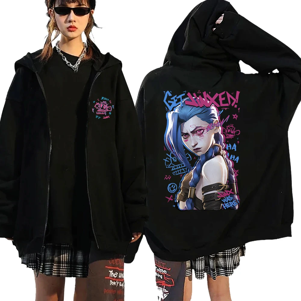 Arcane-Jinx Graphic Zipper Hoody Men Women Hip Hop Fashion Zip Up Sweatshirt Men Oversized Pullover Hoodie Streetwear Tops