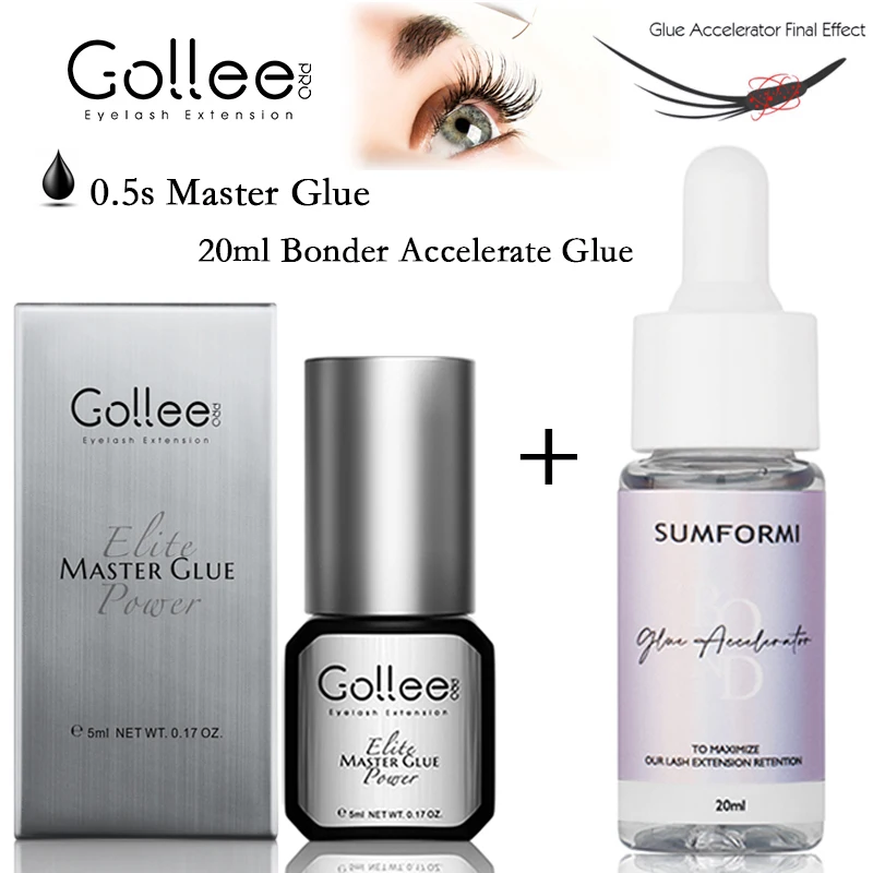 Gollee 0.5s Moisture Glue Mild Fast Dry Long Super Bonder Accelerator 15ml Maximize Retention Lash Extension Kit Eyelash Bonder