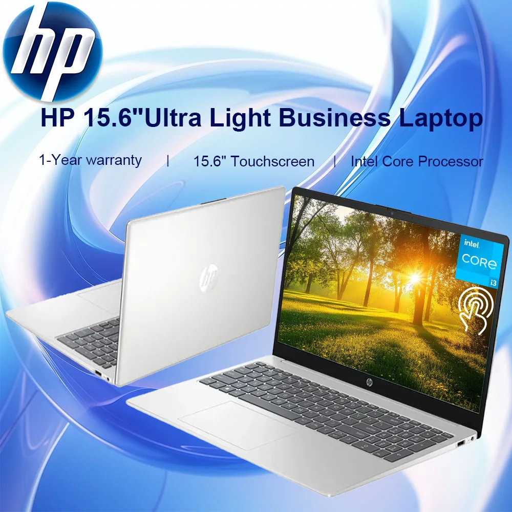 Laptop biznesowy HP 2024, Laptop z ekranem dotykowym 15.6 ", Intel Core i3-1215U, 64GB pamięci RAM, 2TB SSD, grafika Intel UHD, srebrny