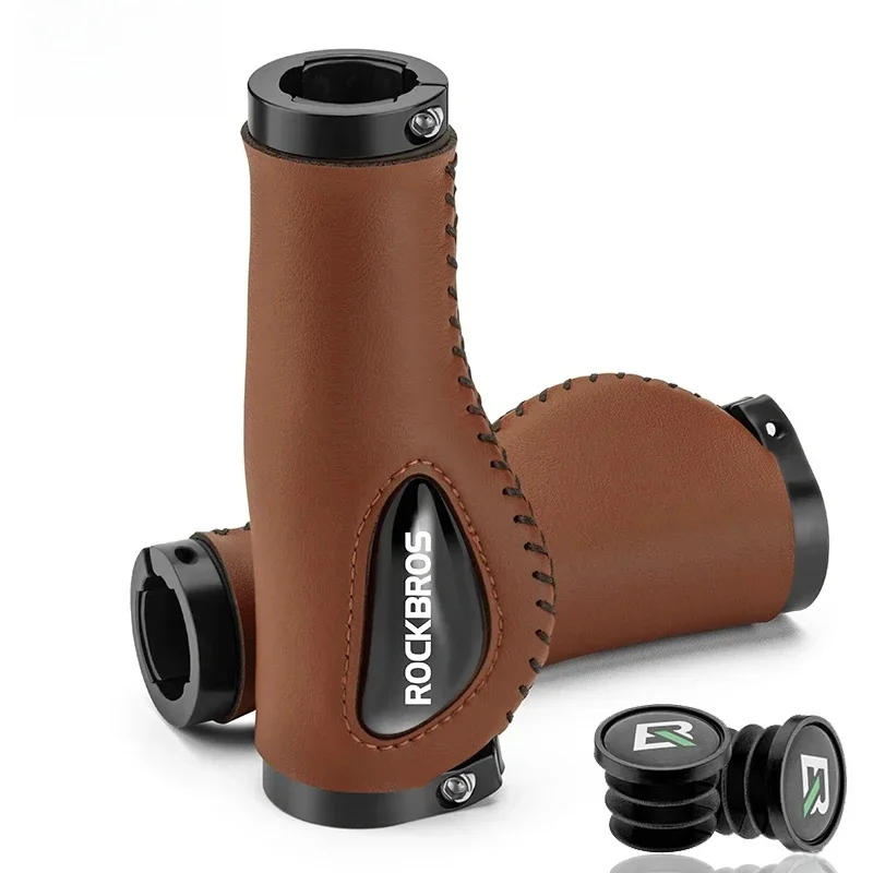 AliExpress NONE ROCKBROS Leather Bicycle Grips Liquid Silicone MTB Handle Ergonomics Handlebar Grip Bilateral Lock Non-slip Cozy Bike Accessorie