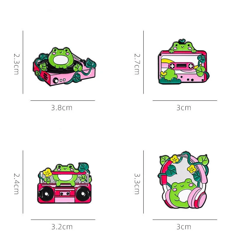 Cute Cartoon Frog Music Series Enamel Brooch Creative Energetic Pink Lapel Pin Badge Backpack Clothing Hat Accessories