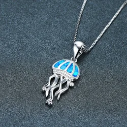 European and American Blue Opal Jellyfish Necklace Fashion Sweater Chain Ladies Personality Small Fresh Clavicle Pendant