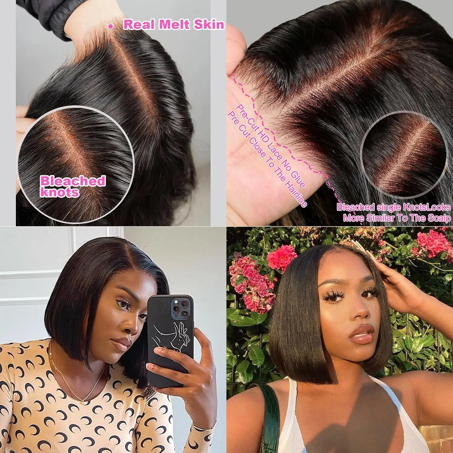 Bob Wig Glueless Wigs Human Hair Pre-Cut 4x4 13x4 HD Lace Front Wigs Human Hair Short Bob Hair Black Straight Glueless Bob Wigs